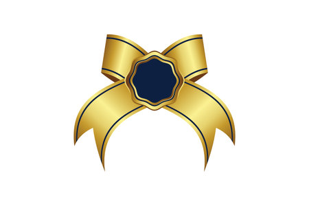 luxury gold reel ribbon badge illustration, shiny gold ribbon. Vector realistic element for in design or gift cards and invitations for holidays.のイラスト素材