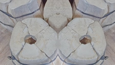 Clay forms for pottery. Production of Ceramic Pieces. Symmetrical Patternの写真素材