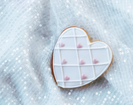 Gingerbread hearts cookies on white background. Valentine decoration