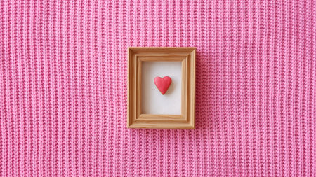 Heart in wooden frame on a Pink BG. Mothers Day design concept.の写真素材