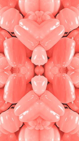 Abstract Vegetable Design. Pink Bell Peppers Background. Stylish Color Effect. Kaleidoscope Illustrationの写真素材