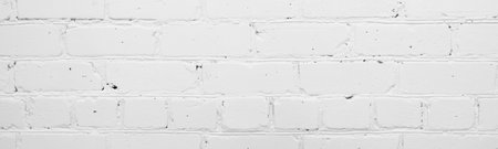 White Wall made of Brick. Whiten Facade Background. Design Element. Abstract Light White Web Banner....