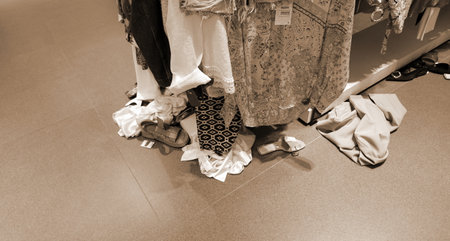 Things scattered on the floor in a storeの写真素材