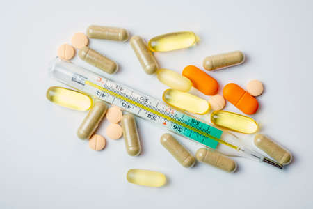 Dietary supplements omega-3, ginco beloba, pills and capsules