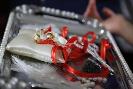 Bride and groom wearing ringsの写真素材