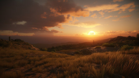 Sunset in the mountains. Landscape with sunrise over the mountains.の素材