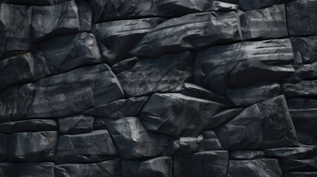 Black stone wall texture background. Close up of black stone wall.の素材