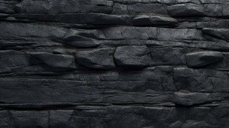 Black stone wall texture. Natural stone background. Dark stone wall textureの素材