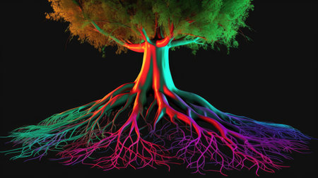 Human Tree with Roots and Veins. 3D Illustration.の素材