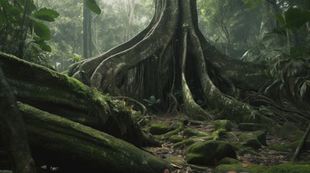 Giant banyan tree in the rainforest of Sri Lankaの素材
