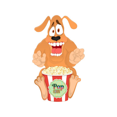 funny dog eating popcorn stickerのイラスト素材