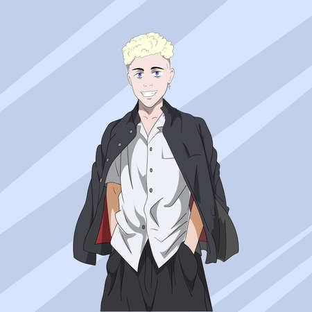 The white-haired guy with the cross in his earのイラスト素材