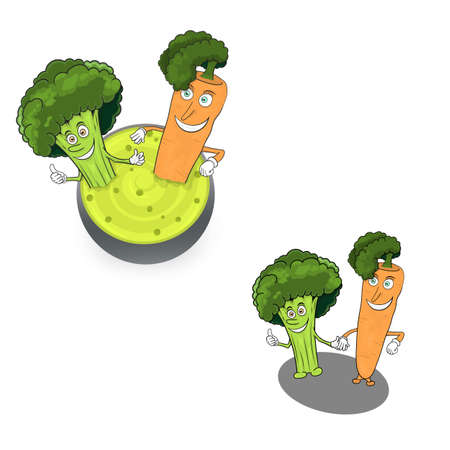 Fun and veggie carrots and broccoliのイラスト素材