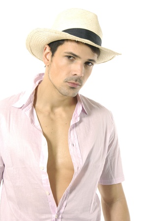 Sexy muscular man isolated on whiteの写真素材