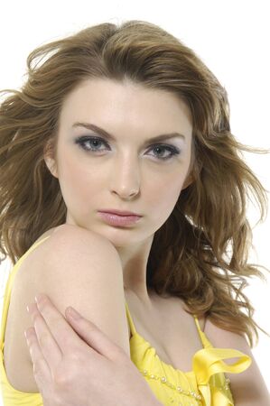 Close-up portrait of a fresh and beautiful young fashion modelの写真素材