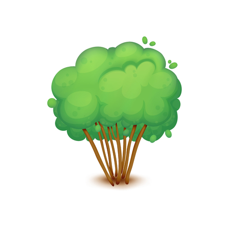 Cartoon illustration of a bush with lush green foliage and multiple long stems isolated on white background.のイラスト素材