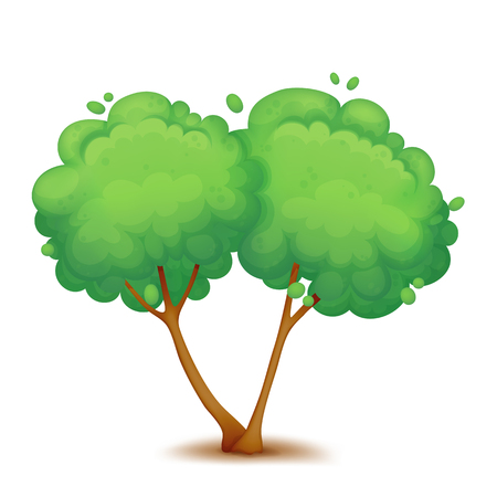 Cartoon illustration of couple of trees with lush green foliage growing from the same spot isolated on white background.のイラスト素材