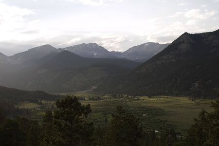 Misty sunset over Horseshoe Park in Rocky Mountain National Park.