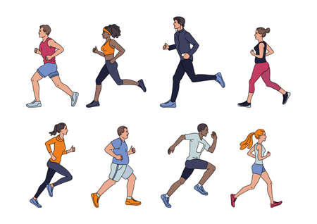 running people vector set.のイラスト素材