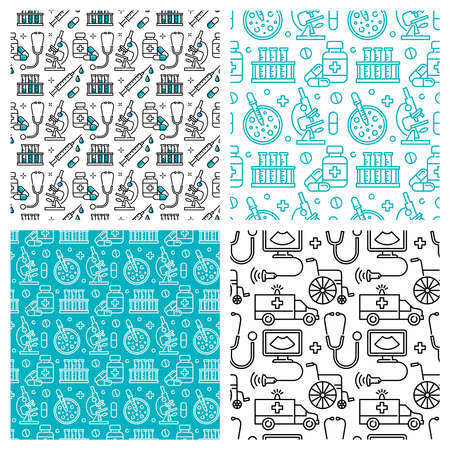 medical seamless pattern. Healthcare, laboratory equipment and pharmacology vector illustration.のイラスト素材