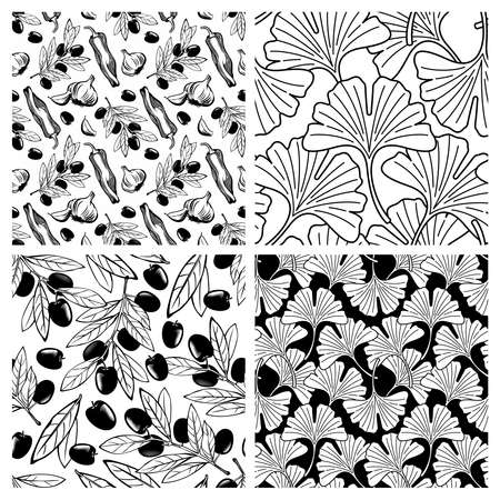 Nature seamless pattern set. vegetable and leaf vector illustration.のイラスト素材