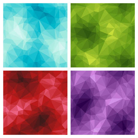 Geometric abstract seamless patterns. Multicolored triangular vector textures. Low poly background set.のイラスト素材