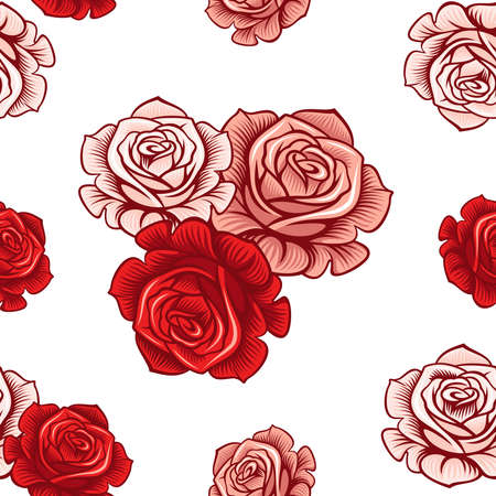 Roses on white background. Floral seamless vector pattern.のイラスト素材