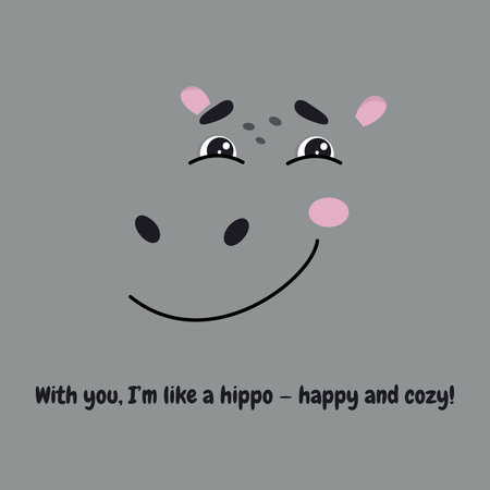 Cute cartoon hippopotamus face on gray background. Vector illustration.のイラスト素材