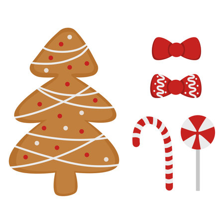 Gingerbread Christmas Tree and Holiday Candiesのイラスト素材