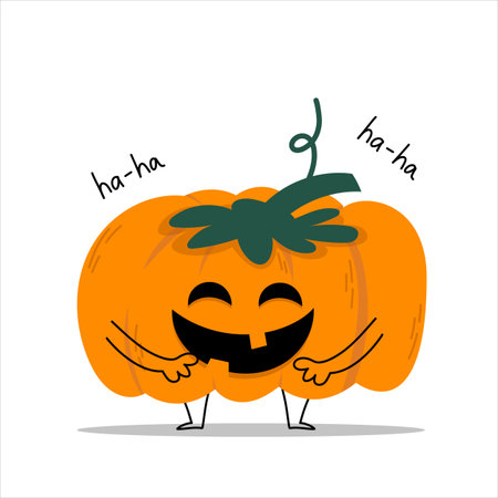 Playful pumpkin with big smile and laughter expression, perfect for cheerful and funny Halloween or autumn themed illustrations.のイラスト素材