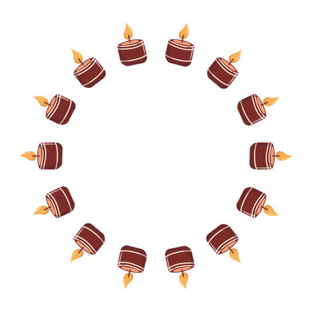 Round frame made of burning candles with warm flames, perfect for Christmas, winter, or cozy seasonal graphic designs.のイラスト素材