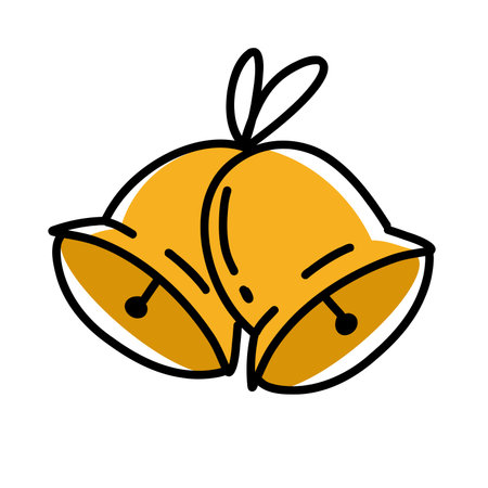 Hand-drawn golden bells with ribbon perfect for festive designs, Christmas themes, winter decorations, and traditional seasonal vector artwork.のイラスト素材