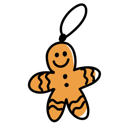 Hand-drawn gingerbread man cookie ornament perfect for Christmas baking themes, festive decorations, holiday graphics, and cute seasonal vector artwork.のイラスト素材