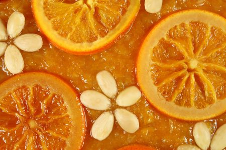 Traditional Polish Easter shortcrust cake - Mazurek with almonds and orange slices