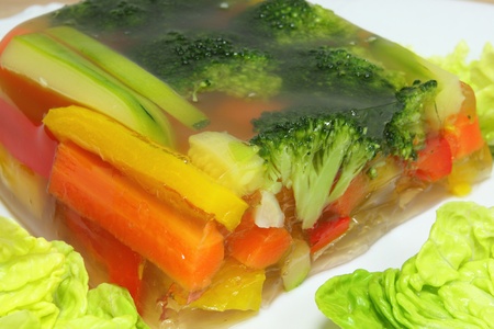 Stewed vegetables in aspic. Vegetarian dish.の写真素材
