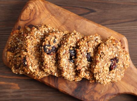 Oatmeal cookies with bananas, sesame, sunflower and cranberry. Tasty and healthy snack without...