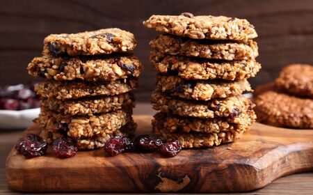 Oatmeal cookies with bananas, sesame, sunflower and cranberry. Tasty and healthy snack without...