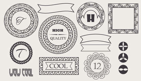 Set of vintage retro labels, stamps, ribbons, marks and calligraphic design elementsのイラスト素材