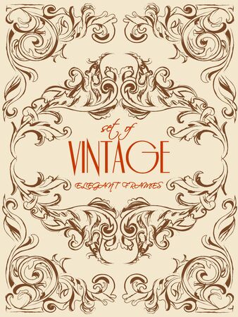 Very elegant vintage hand-drawing vector frames for decoration, invitation, templates and other.のイラスト素材