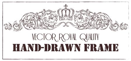 Premium vintage baroque frame scroll ornament engraving border floral retro pattern antique style acanthus foliage swirl decorative design element filigree calligraphy.のイラスト素材