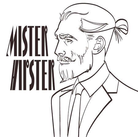 Vector illustration of a modern man in a pop art, comic style with signature Mister Hipster. Nice lineart of handsome maleのイラスト素材