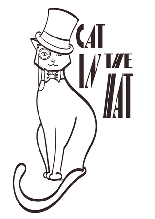 gentleman cat with cylinder and monocle with signature cat in the hat.のイラスト素材