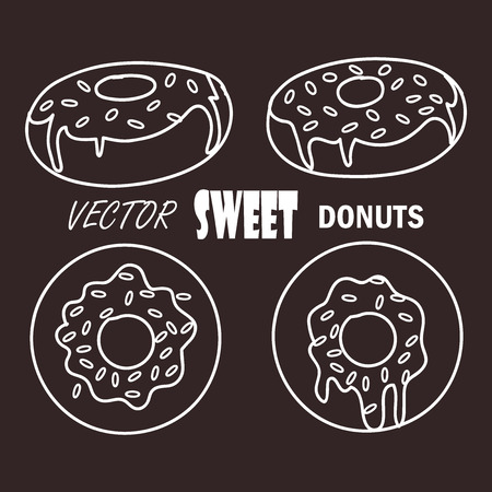 vector stylish drawing of donuts on black background for template and other design.のイラスト素材