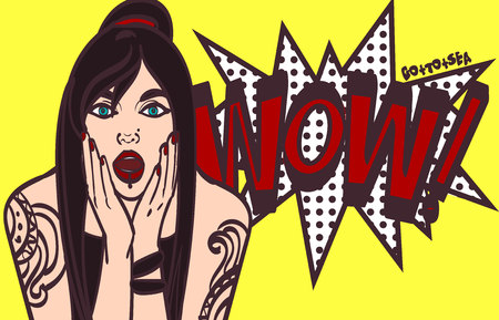 pop art surprised woman face with open mouthのイラスト素材