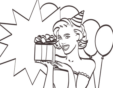 Pop Art girl with thought bubbleのイラスト素材