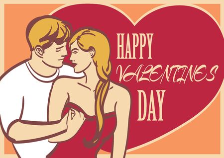 Cool vector art couple in love and heart with signature Happy Valentines day.Eps 10 on layersの写真素材