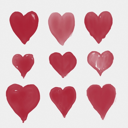 Set of  watercolor hearts. Hand-drawn various hearts isolated on white background. Wedding or...