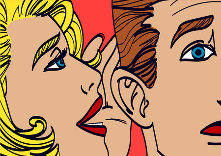 Woman whispering in mans ear drawing vector illustration. Colorful, eps 10のイラスト素材