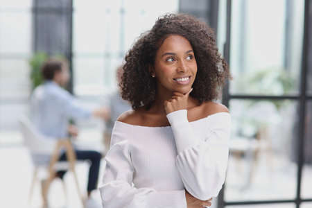 Portrait of an African American young business woman working in the officeの写真素材