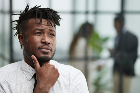 Portrait African American single bachelor male. Successful millennial wellbeing person conceptの写真素材